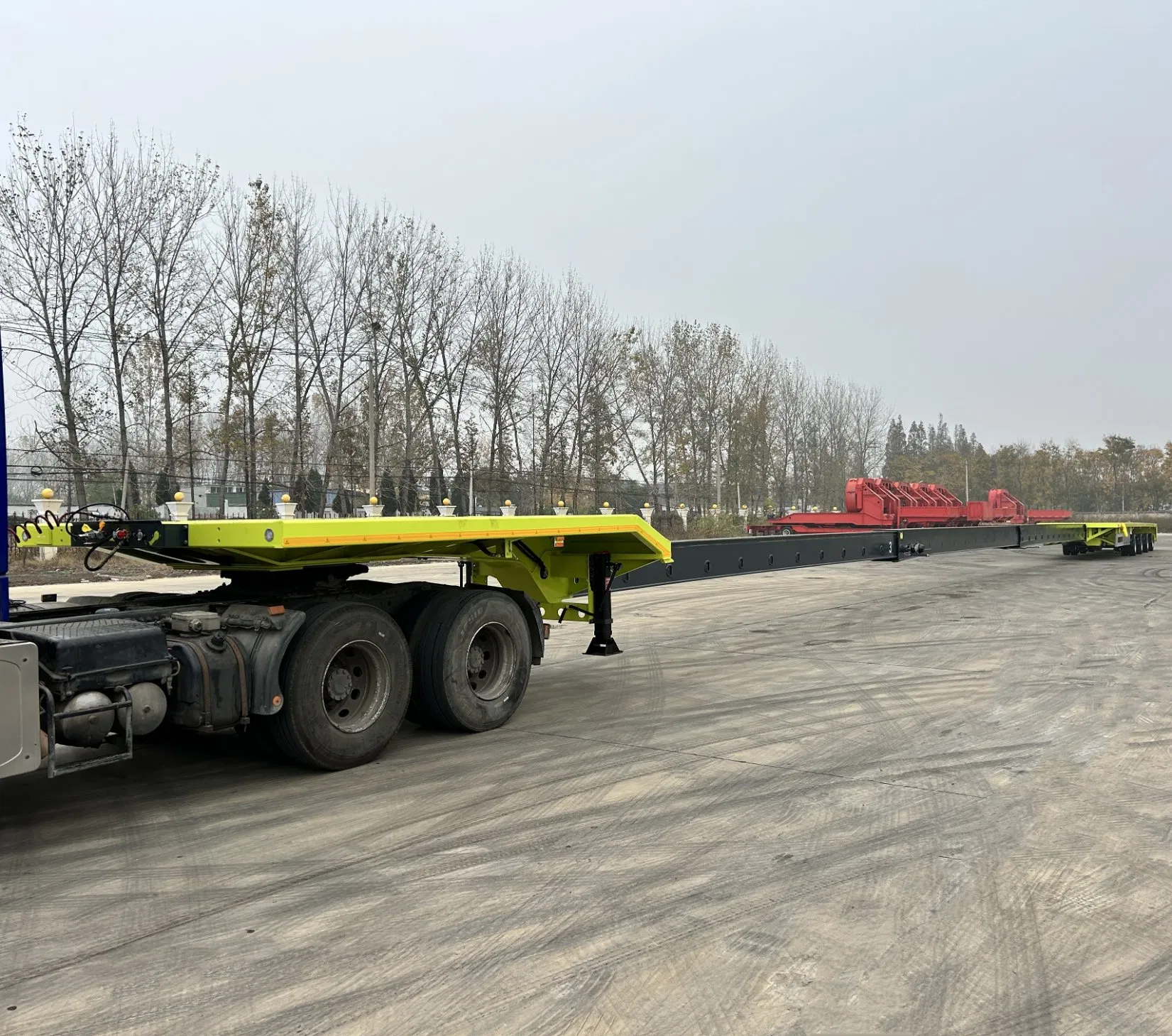 Extendable Telescopic 72 Meters Length Oversized Wind Turbine Blade Transporter Gooseneck Flatbed Vehicle Semi Trailer with Adapter