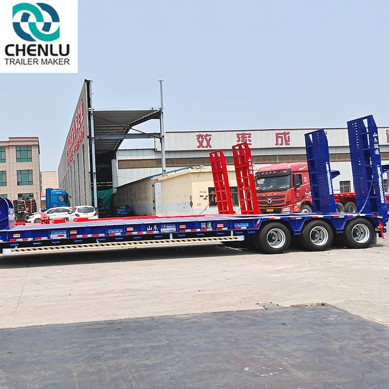 High Quality Heavy Duty 3 Axles 4 Axles Lowboy Trailer Spring Ladder 60 /80/ 100 Tons Gooseneck Trailer Lowbed Low Bed Semi Truck Trailers for Sale