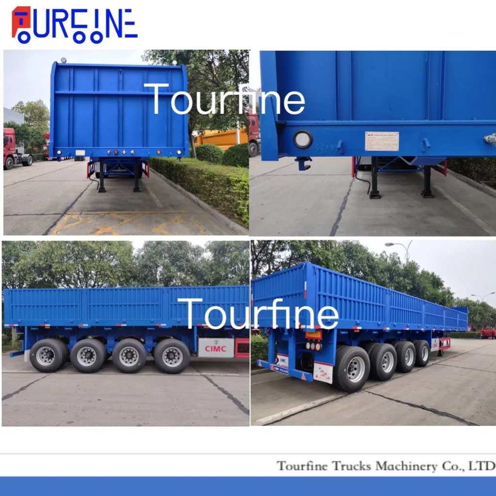 Van/Box/Side Wall/Fence/Stake Truck Semi Trailer for Animal/Livestock/Beer Transport 4 Axle Container Trailer with Removable Side Wall