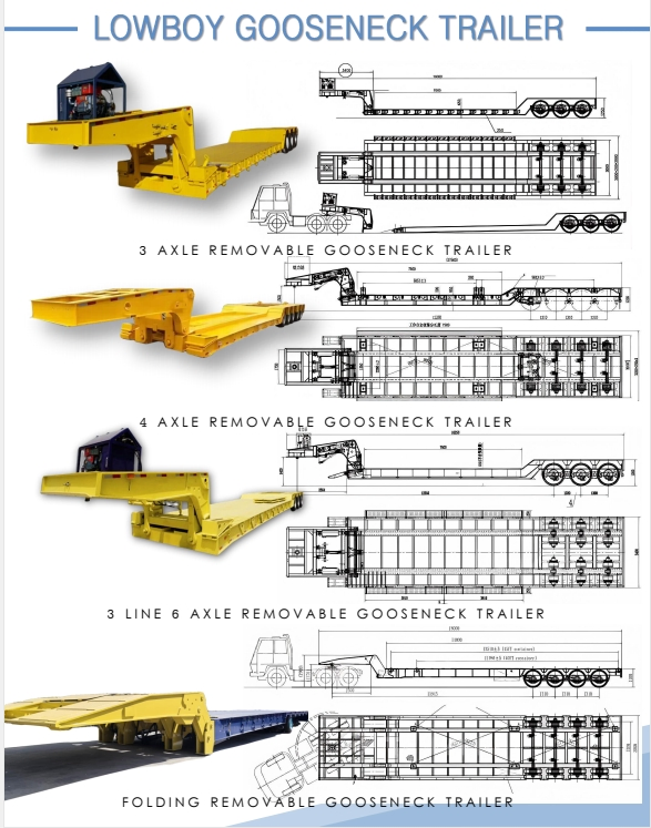 3 Axle 4 Axle 5 Axle 6axle Folding Transport Hydraulic Front Loading Removable Detachable Gooseneck Lowbed Lowboy Truck Semi Trailer