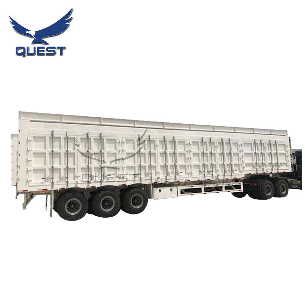 3 Axles Tipping Double Flatbed Dolly Box Side Door Drop Semi Trailer Coal Van Mongolia