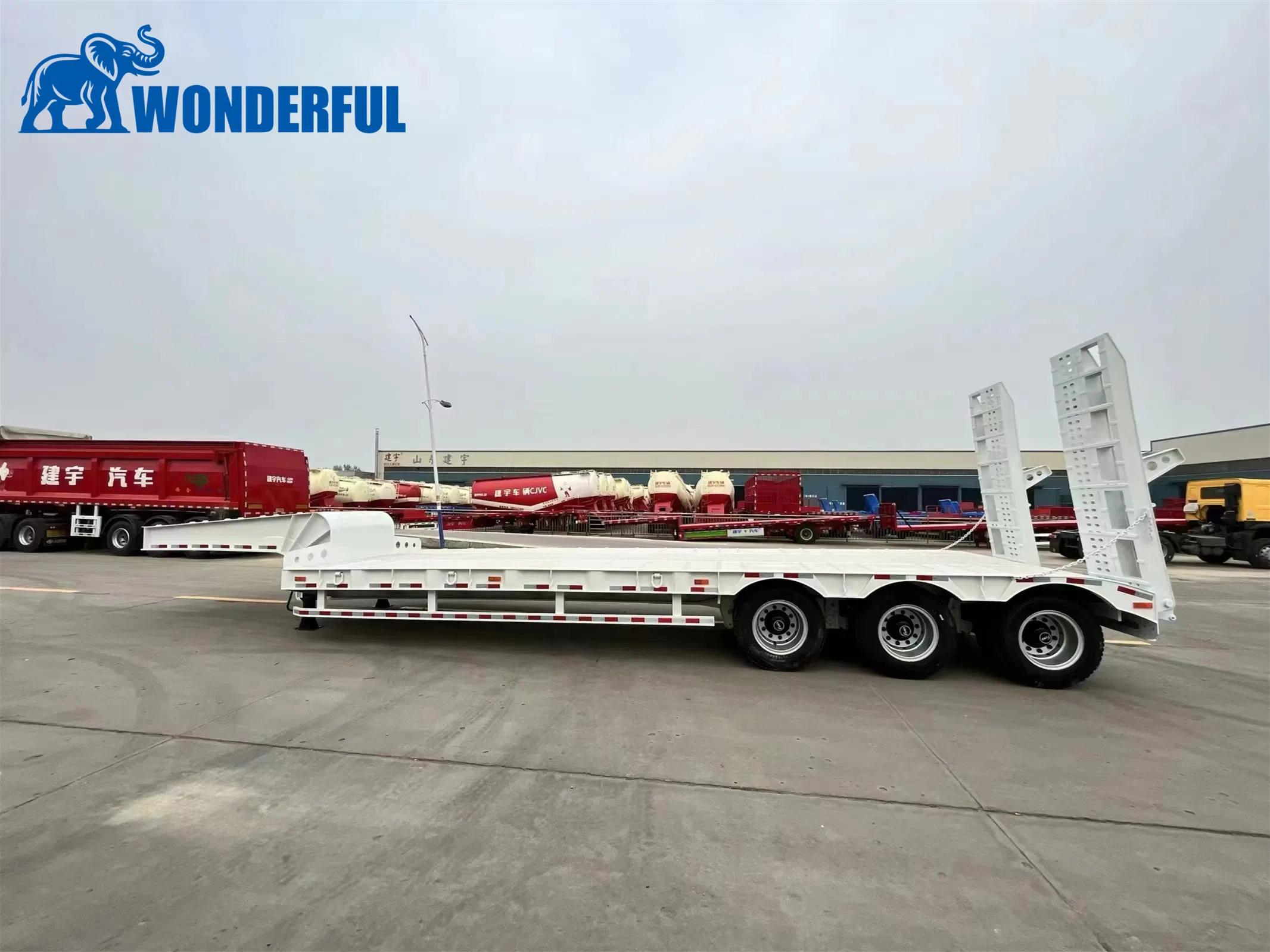 4 Axle 90t Sinotruck Enclosed Equipment Empty Weight Double Drop Detachable Diagram Clip Deck Height Connection Cylinders Low Loader Lowbed Truck Semi Trailer