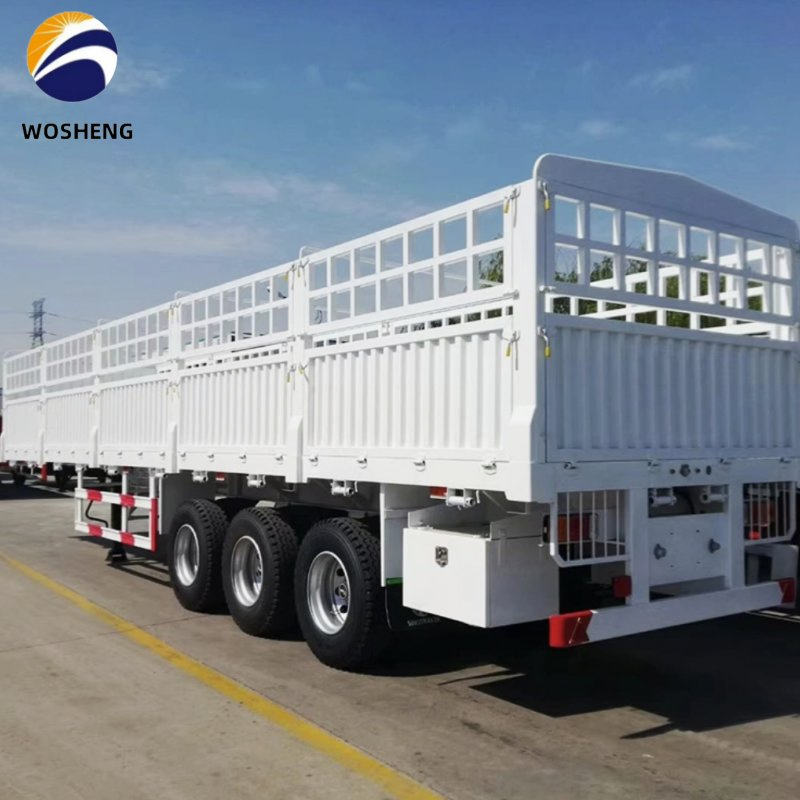 White Color Transport Cargo and Livestock Usage 3 Axle 4 Axle Flat Type Sidewall Side Fence Semi Trailer for Sale