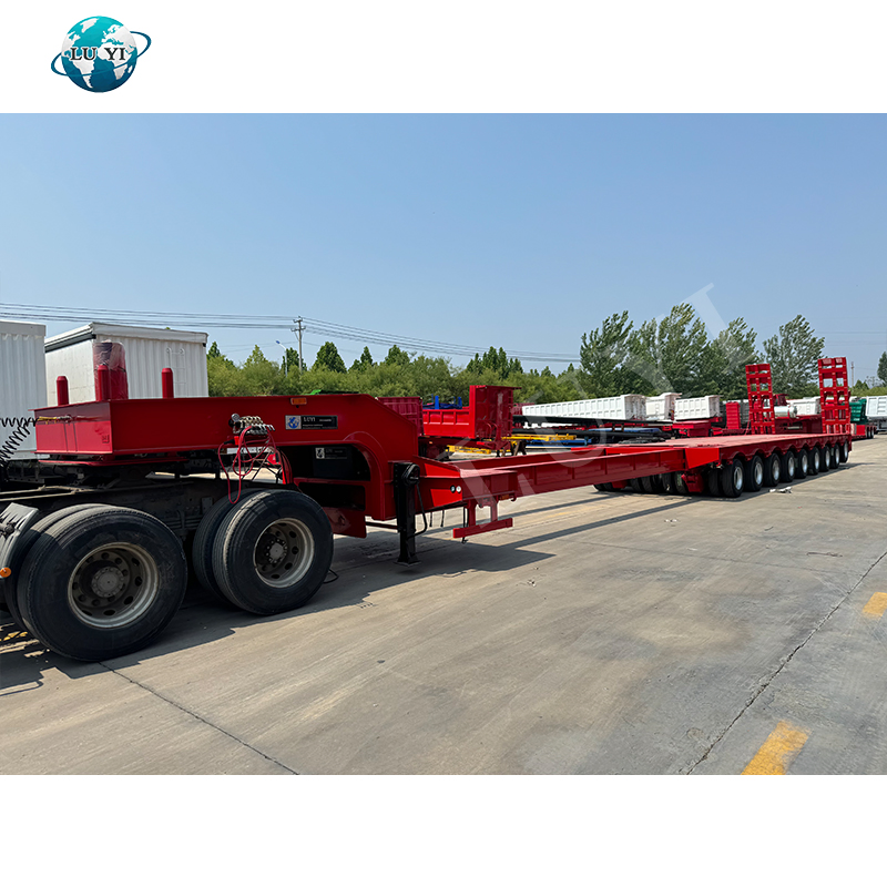 Heavy Duty Excavator Low Bed Flatbed Trailers 9 Lines 18 Axles Extendable Lowbed Truck Semi Trailer for Sale