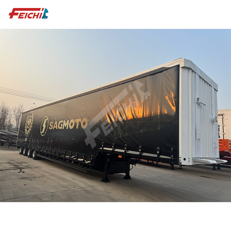 Feichi Factory 4 Axle Dry Van Type Box Curtain-Sider Semi Trailer Side Curtain Semi Trailer