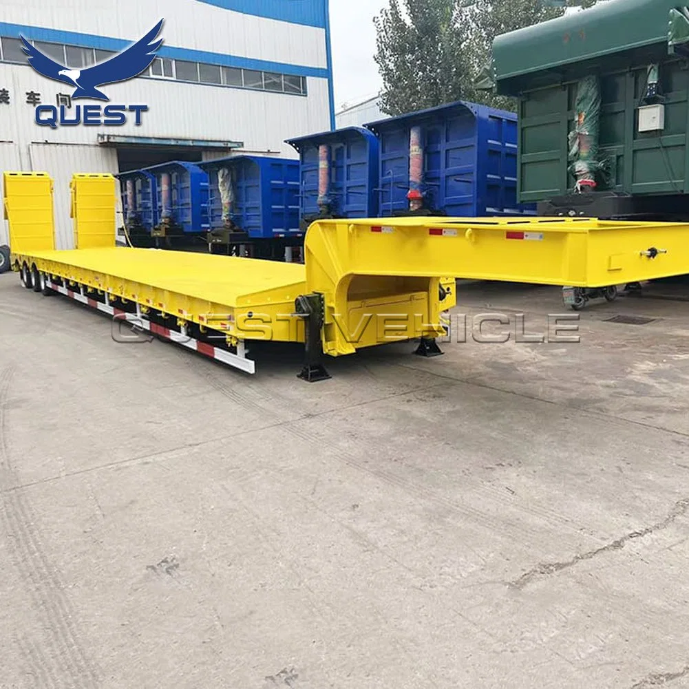 3axle 80ton Heavy Duty Gooseneck Hydraulic Ramp Low Loader/Lowbed/ Lowboy Low Bed Trailer Truck Semi Trailers for Excavator Transport