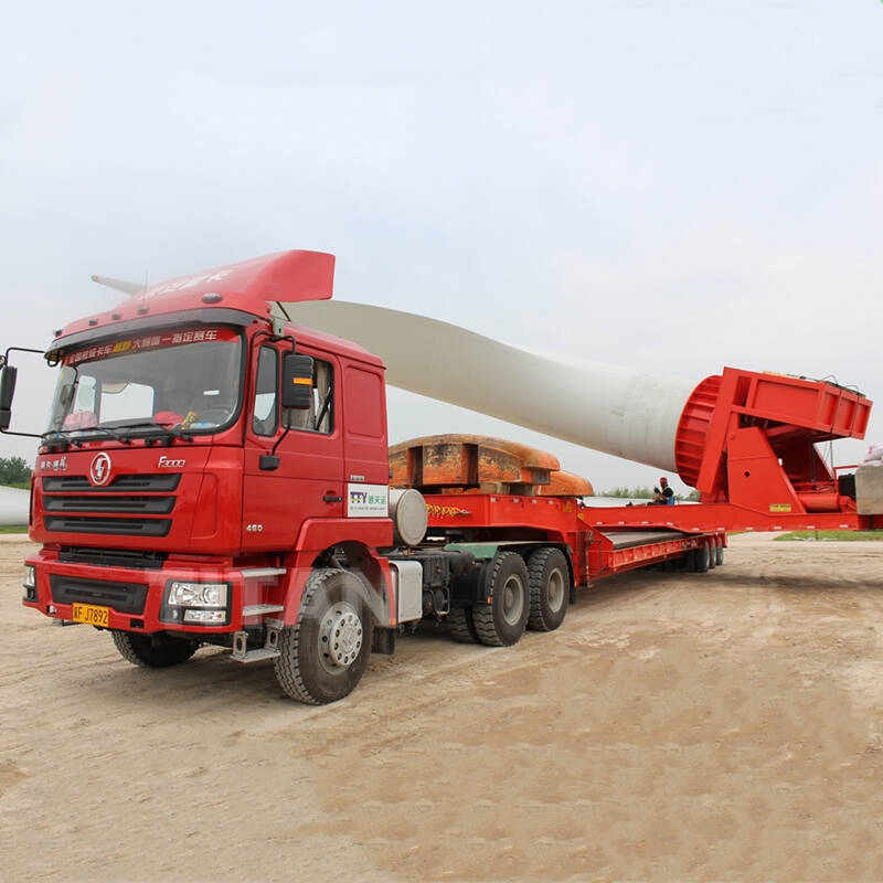 Extendable Telescopic 72 Meters Length Oversized Wind Turbine Blade Transporter Gooseneck Flatbed Vehicle Semi Trailer with Adapter