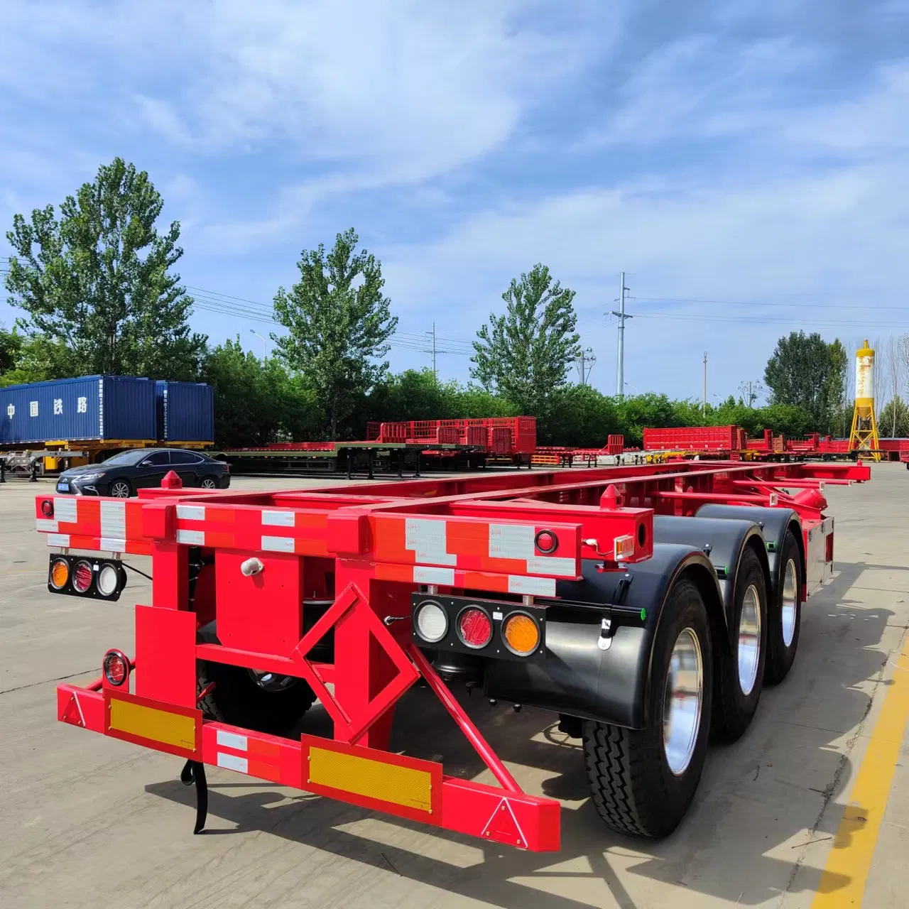 Tri-Axles 60 Tons Skeleton Semi Trailer 20 FT 40FT Container Carrier Skeletal Chassis Truck Trailers