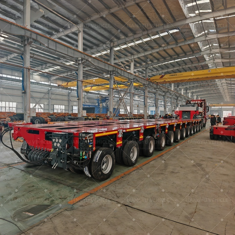 Multi Axles Gooseneck Lowbed Lowboy Truck Semi Trailer 100t -300t Self-Propelled Modular Low Flat Bed Platform Truck Trailer for Heavy Duty Transport Trailer