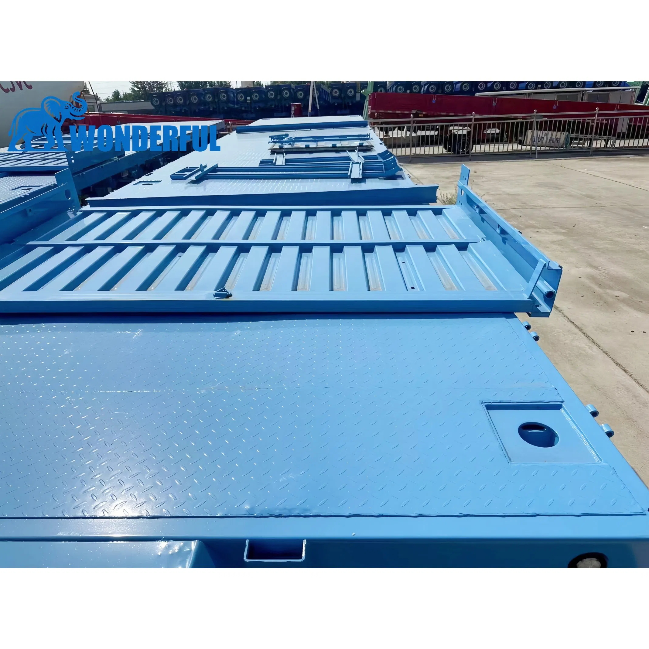 BPW Fuwa Axles 12 16 20 Tires Jost Landing Gear Wabco Brake Valves 8 12 Twist Locks Headboard Flatbed Platform Interlink Superlink Truck Semi Trailer