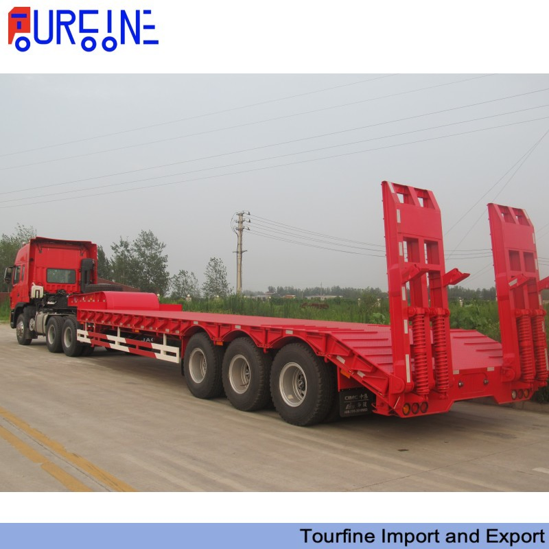 Africa Tanzania 3 Axle Loading Machinery Truck Trailer Low Bed Semi Trailer