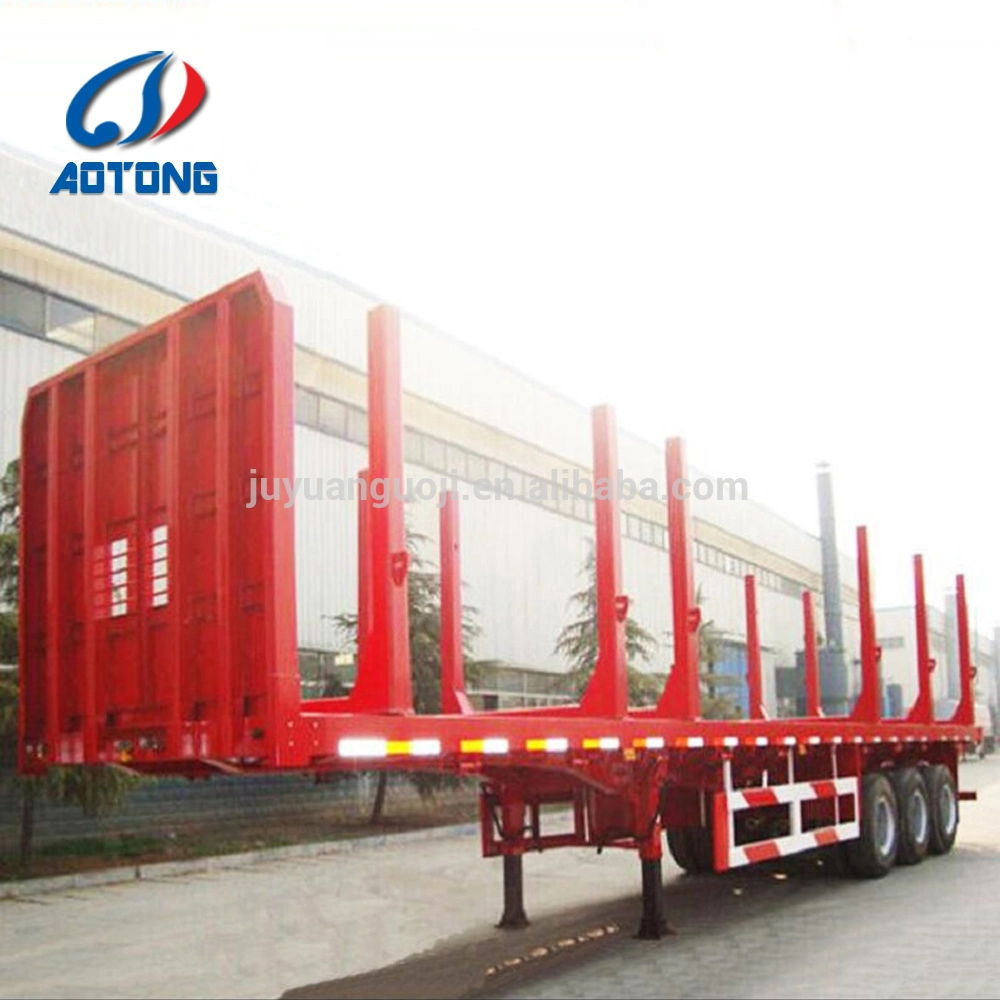 Timber Logging Transport Platform Logtruck with Side Posts Pipes Semi Trailer