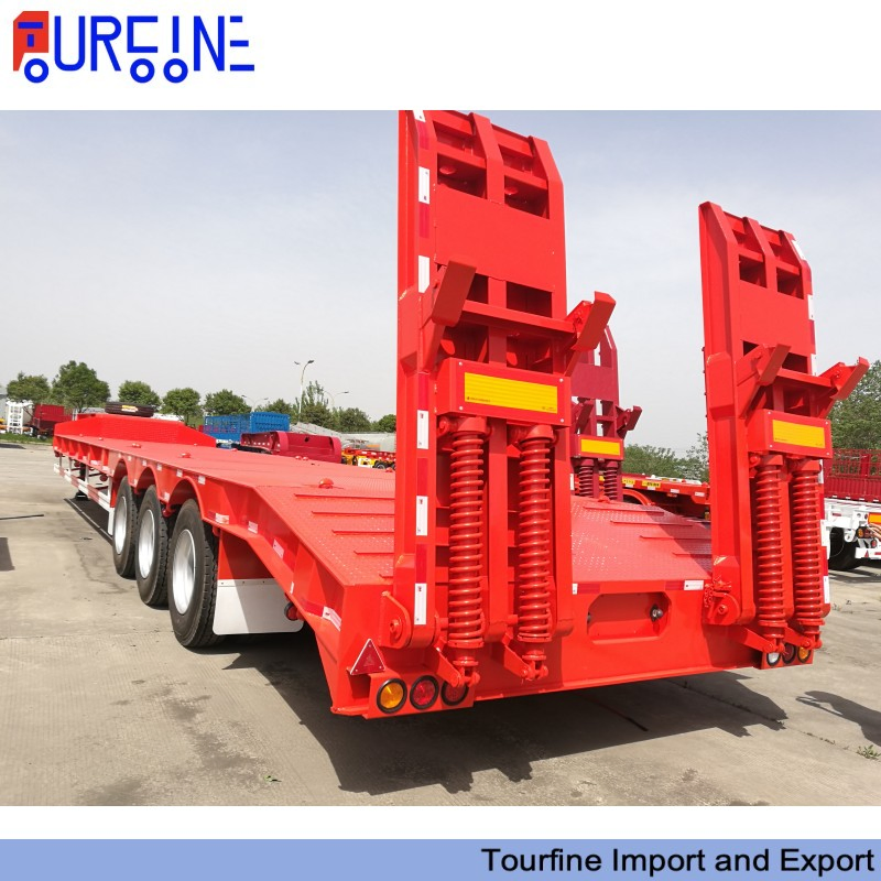 Africa Tanzania 3 Axle Loading Machinery Truck Trailer Low Bed Semi Trailer