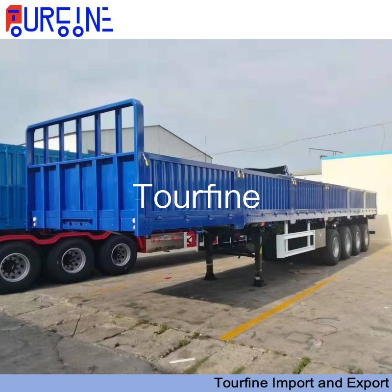 Van/Box/Side Wall/Fence/Stake Truck Semi Trailer for Animal/Livestock/Beer Transport 4 Axle Container Trailer with Removable Side Wall