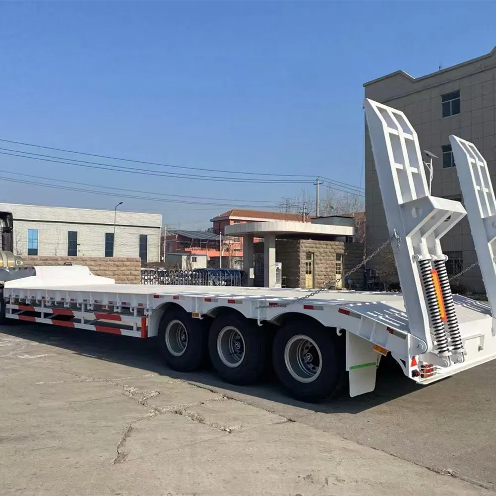 Heavy Duty 3/4/5 Axle 60ton 80ton 100tons Gooseneck Low Flatbed Bed/Lowboy /Lowbed /Low Loader Transport Truck Semi Trailer with Hydraulic Gooseneck and Ladder