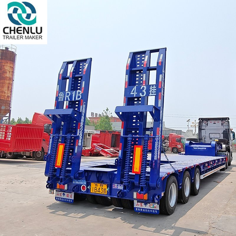 High Quality Heavy Duty 3 Axles 4 Axles Lowboy Trailer Spring Ladder 60 /80/ 100 Tons Gooseneck Trailer Lowbed Low Bed Semi Truck Trailers for Sale
