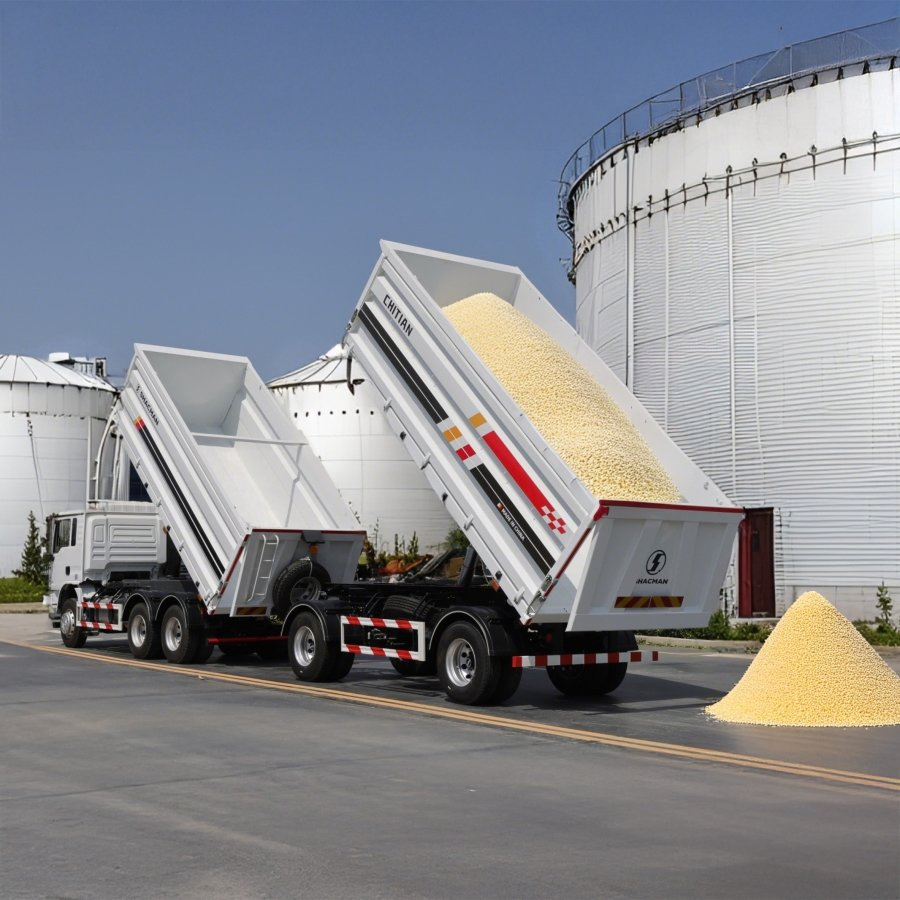 Heavy-Duty Dump Truck with 3-Way Tipping Grain Full Trailer Road Train