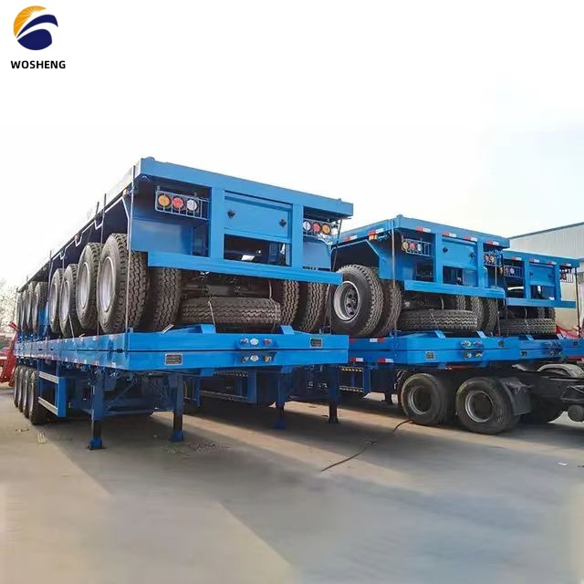 Wosheng Factory Heavy Truck 40FT Flatbed Cargo Shipping Side Loader Container Transport Skeletal Chassis Tractor Semi Truck Trailer