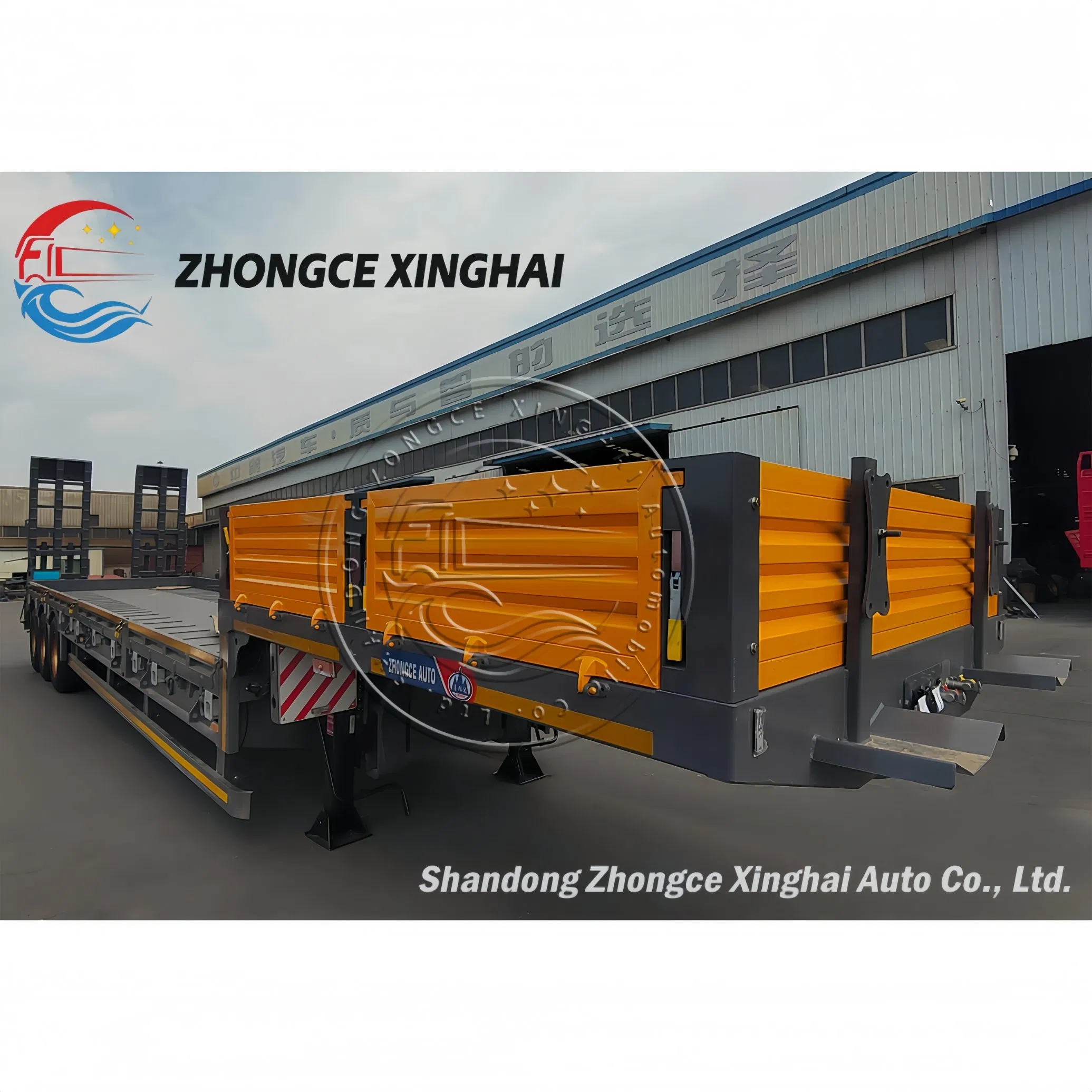 3 Axles 50 Ton Lowboy Flatbed Semi Trailer Utility Heavy-Duty Equipment Transport