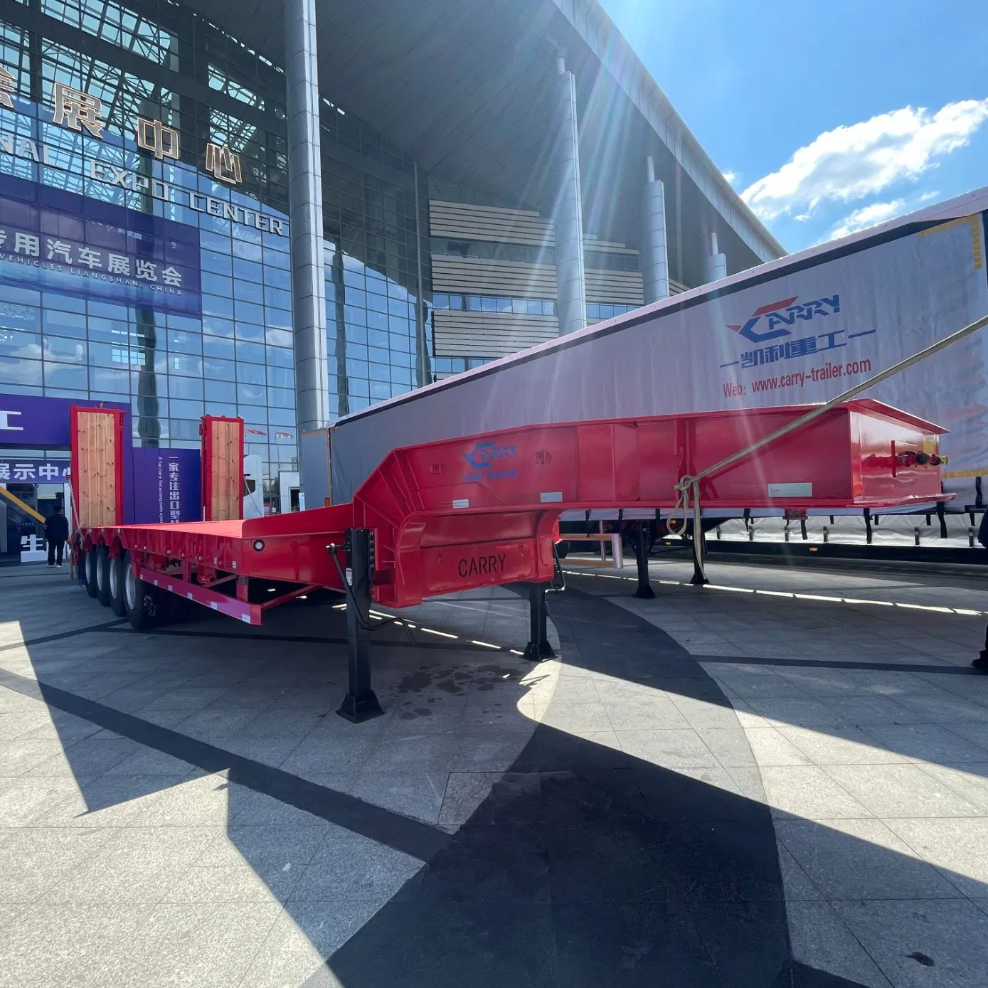 3/45axle 60/100ton Hydraulic Extendable Gooseneck Drop Deck Flat Low Bed Loader Platform Lowbed Semi Trailer Lowboy