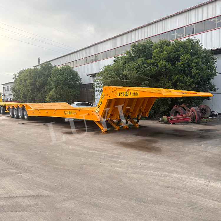 4 Axle 100t Low Bed Truck Trailer for Transporting Large Equipment Machinery Hydraulic Folding Heavy Duty Low Bed Semi Trailer