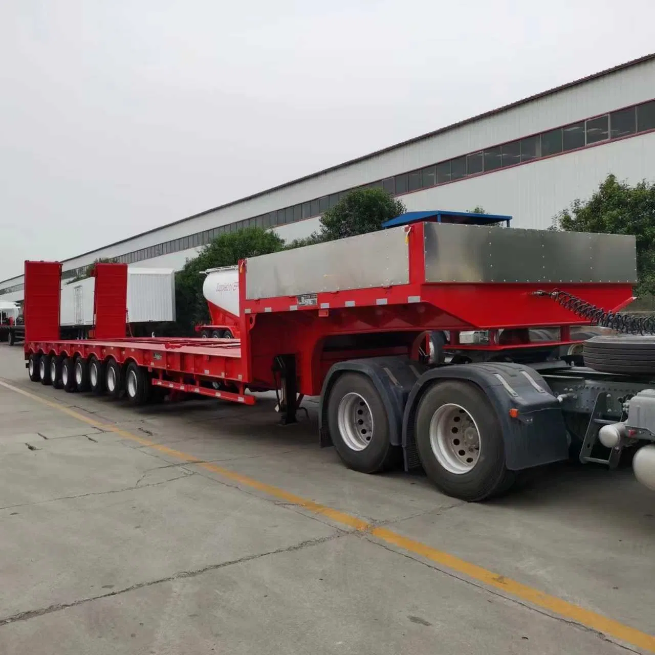 2 Lines 80ton Platform Lowbed Semi Trailer with Ladder