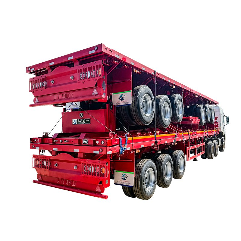 3 Axles Extendable Flatbed Semi Trailer with Liftable Front Axle &amp; Twist Locks for 20FT 40FT Containers Flatbed Truck Trailer
