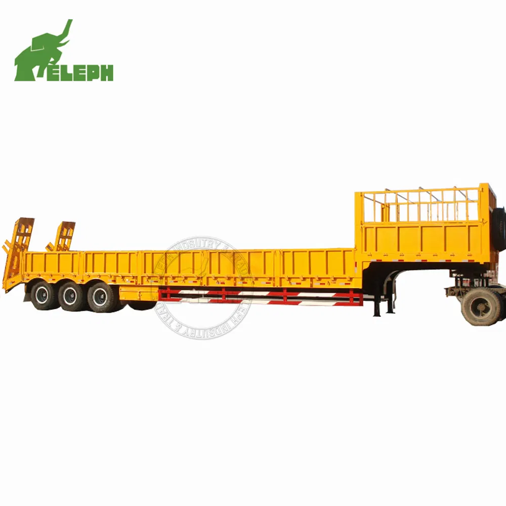 3 Axle 50t-80t Extension Low Bed Lowboy Heavy Truck Trailer Lowbed Semi Trailer with Side Wall