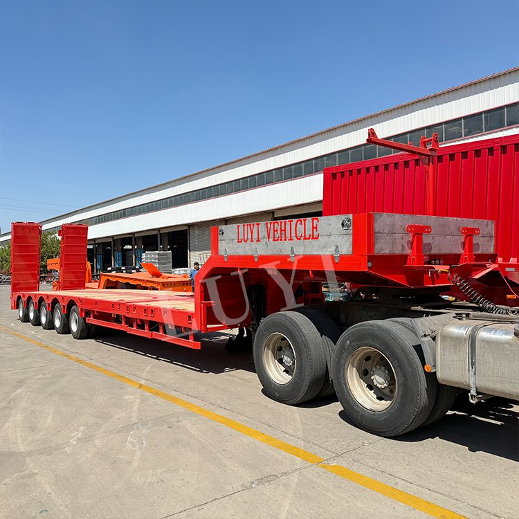 5 Axles 16 Meters Long Low Boy Flat Bed 60 Ton Trailer Lowboy Low Bed Loader Truck Trailer Extendable Detachable Gooseneck Low Bed Tractor Semi Trailer