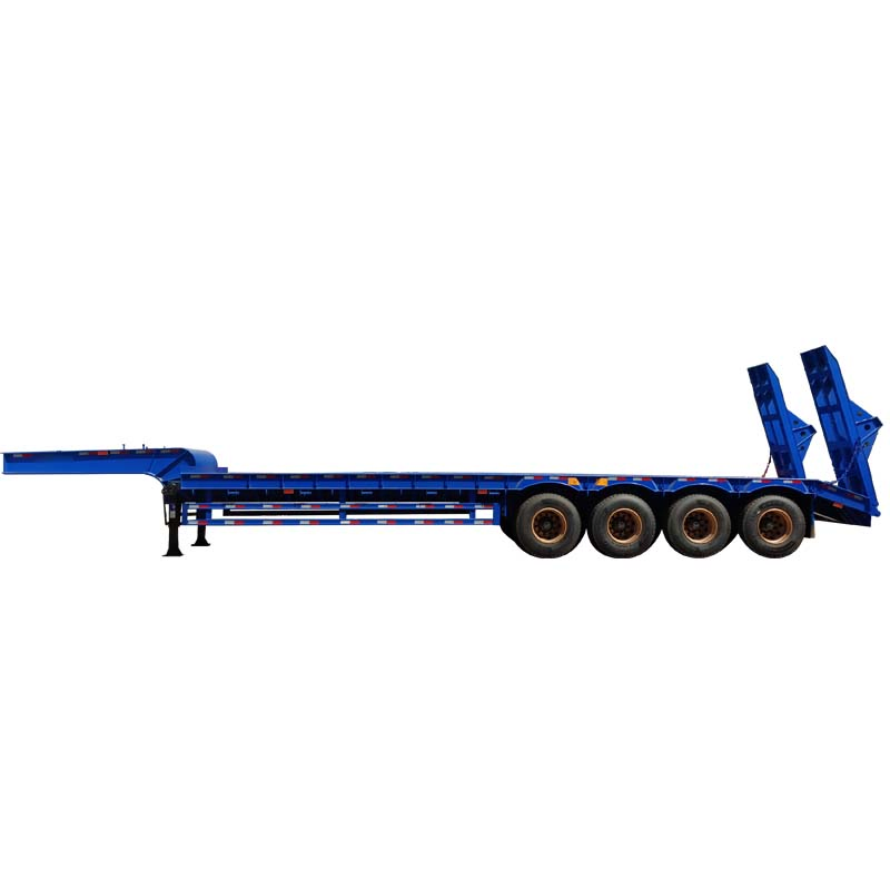 Heavy Duty Carbon Steel Flatbed Lowbed Semi-Trailer Truck with Four Axles and Thickened Frame for Heavy Equipment Transport ISO Certified