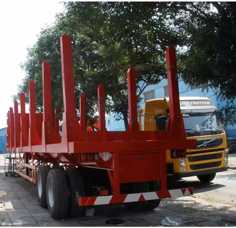 3 Axle Flatbed Chassis with Stake Original Forest Timber Log Wood Transport Truck Semi Trailer