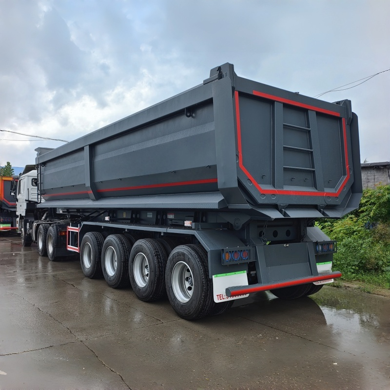 2 3 4 Axles 32 Cbm 42 Cbm Rear Dump Trailer / Rear Tripper Trailer Hydraulic Cylinder for Sand Stone Transport Fuwa BPW Axles Heavy Duty Tipper Semi Trailer