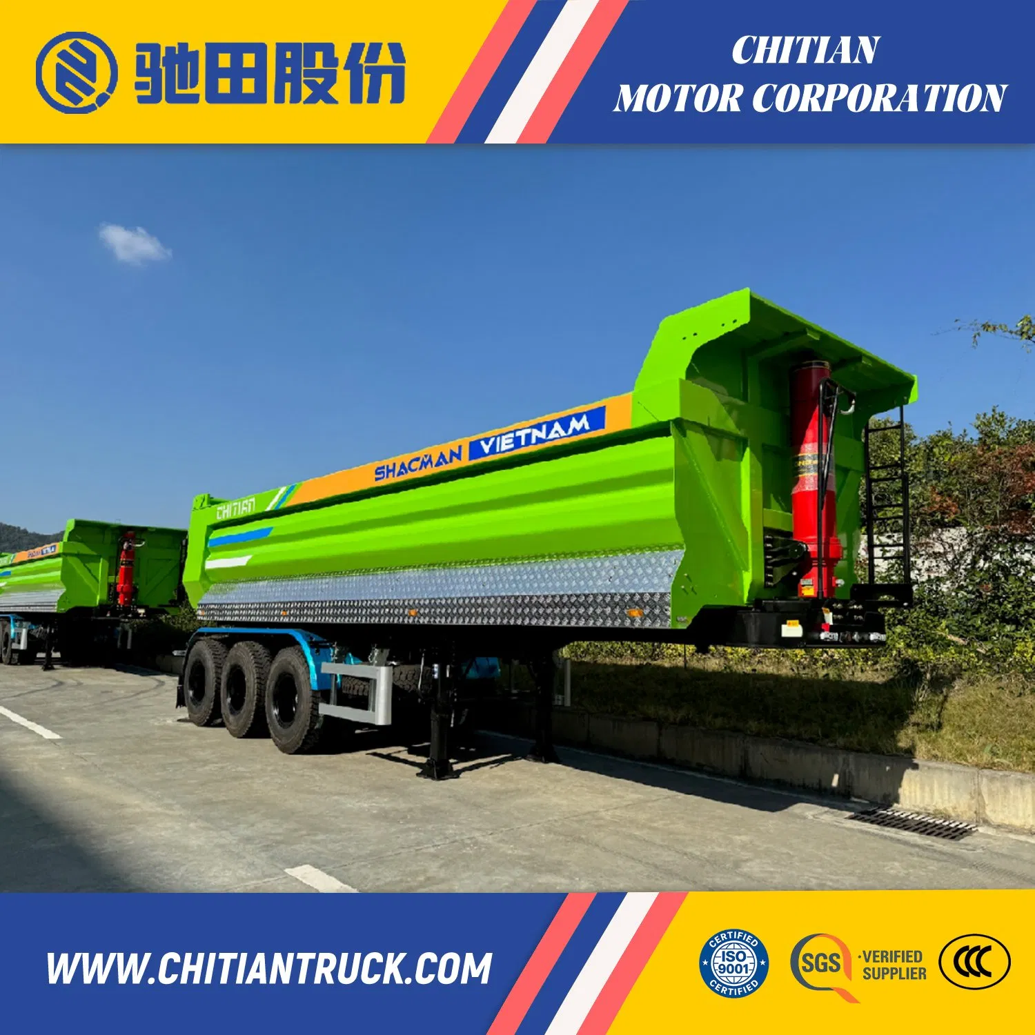 3-Axle Heavy Duty Rear Dump Semi-Trailer for Sand, Gravel and Construction Material Transportation