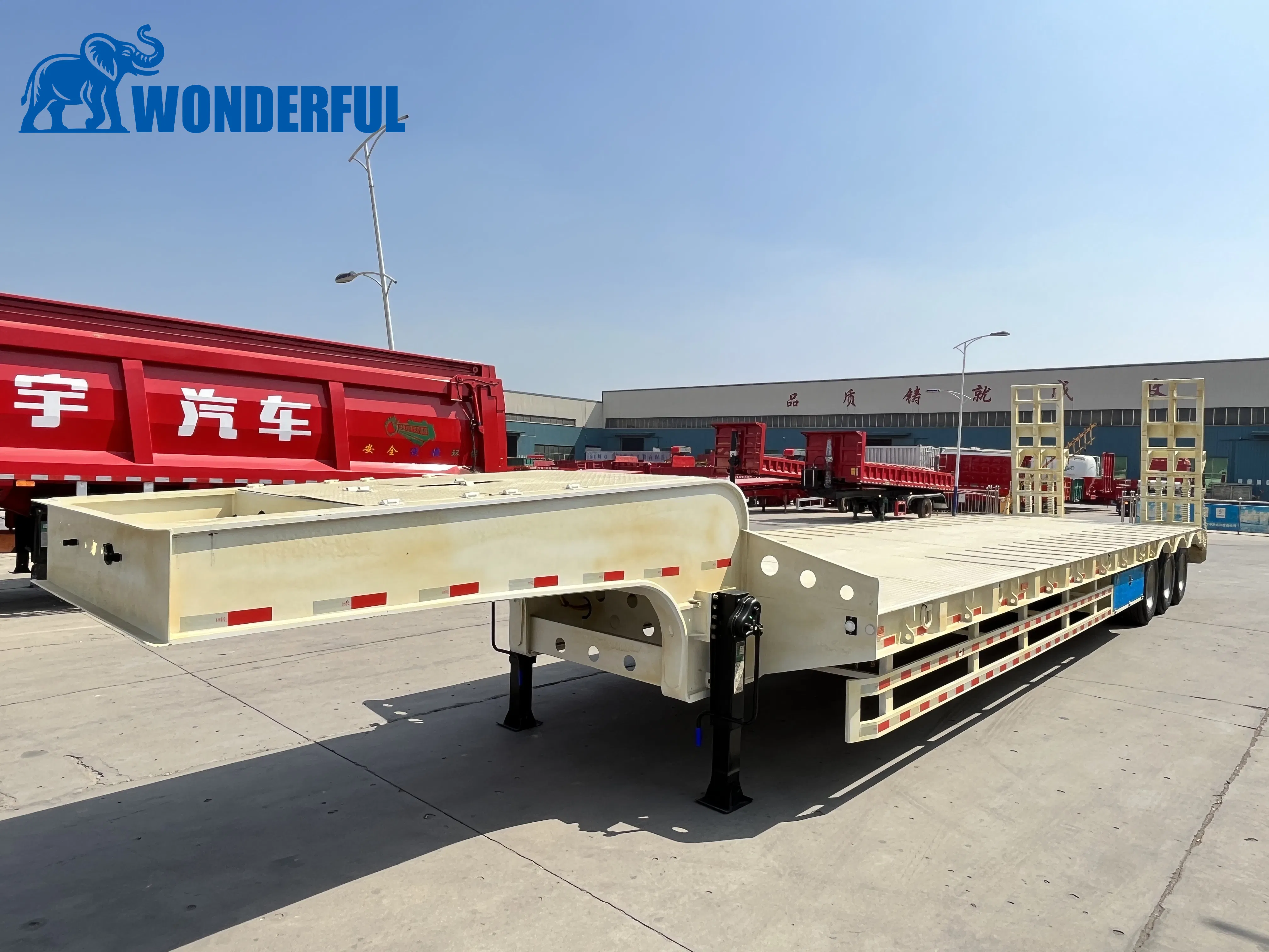 4 Axle 90t Sinotruck Enclosed Equipment Empty Weight Double Drop Detachable Diagram Clip Deck Height Connection Cylinders Low Loader Lowbed Truck Semi Trailer