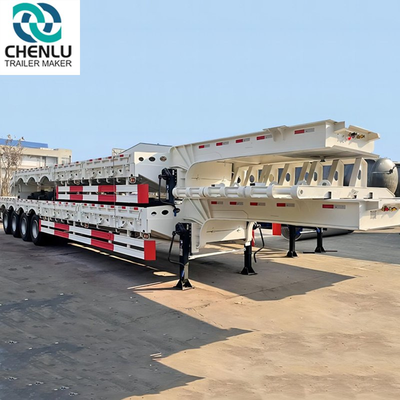 Fctroy Price Extendable Gooseneck 3/4 Axle 13m Heavy Machine Lowbed Semi Trailer for 50 60 Ton Transportation
