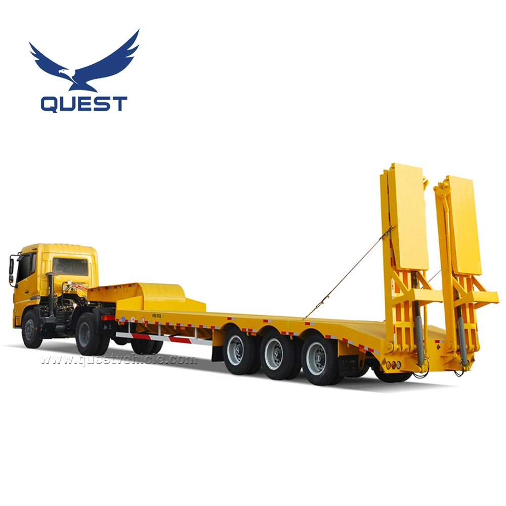 3axle 80ton Heavy Duty Gooseneck Hydraulic Ramp Low Loader/Lowbed/ Lowboy Low Bed Trailer Truck Semi Trailers for Excavator Transport