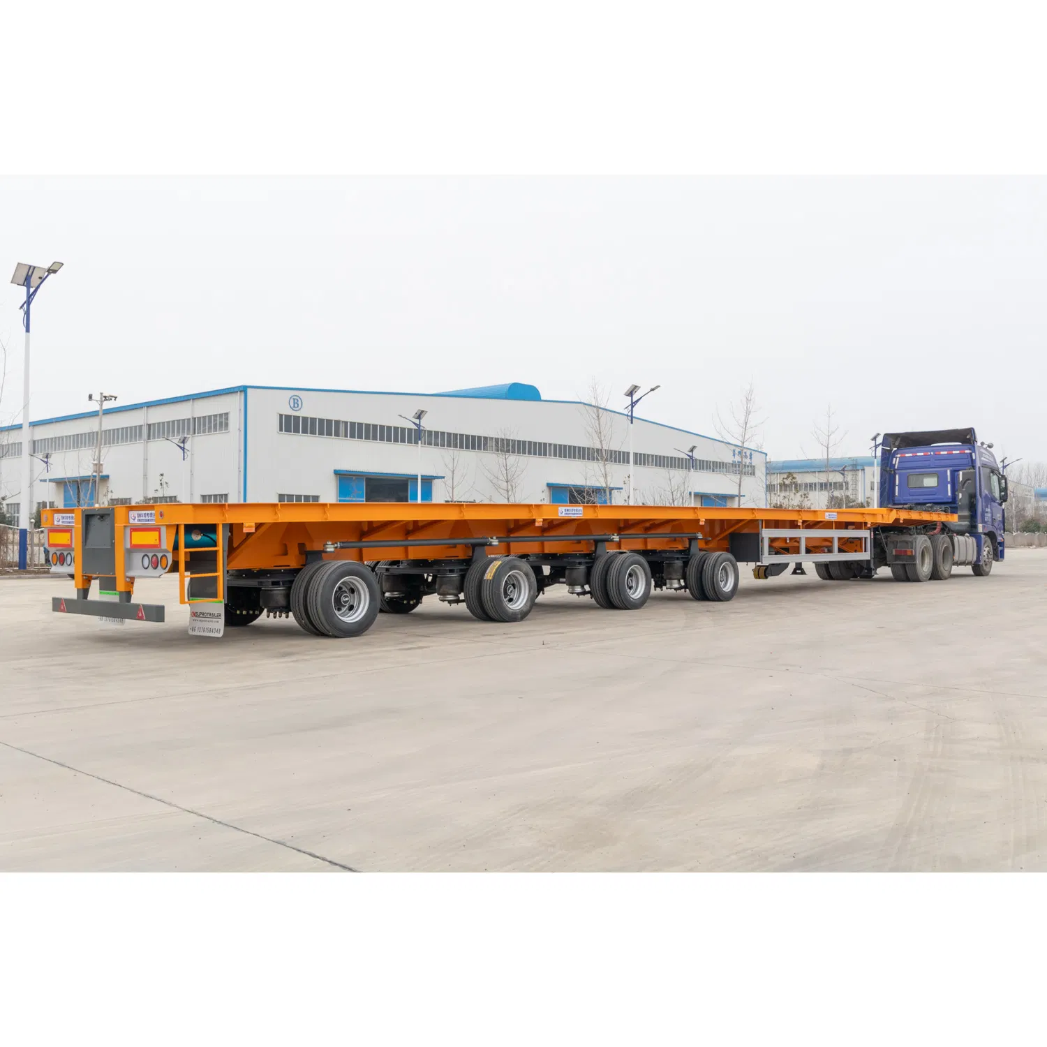 Extendable Telescopic 72 Meters Length Oversized Wind Turbine Blade Transporter Gooseneck Flatbed Vehicle Semi Trailer with Adapter