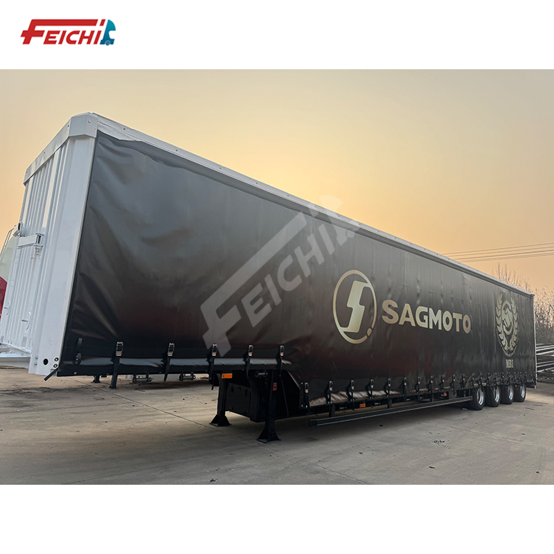 Feichi Factory 4 Axle Dry Van Type Box Curtain-Sider Semi Trailer Side Curtain Semi Trailer