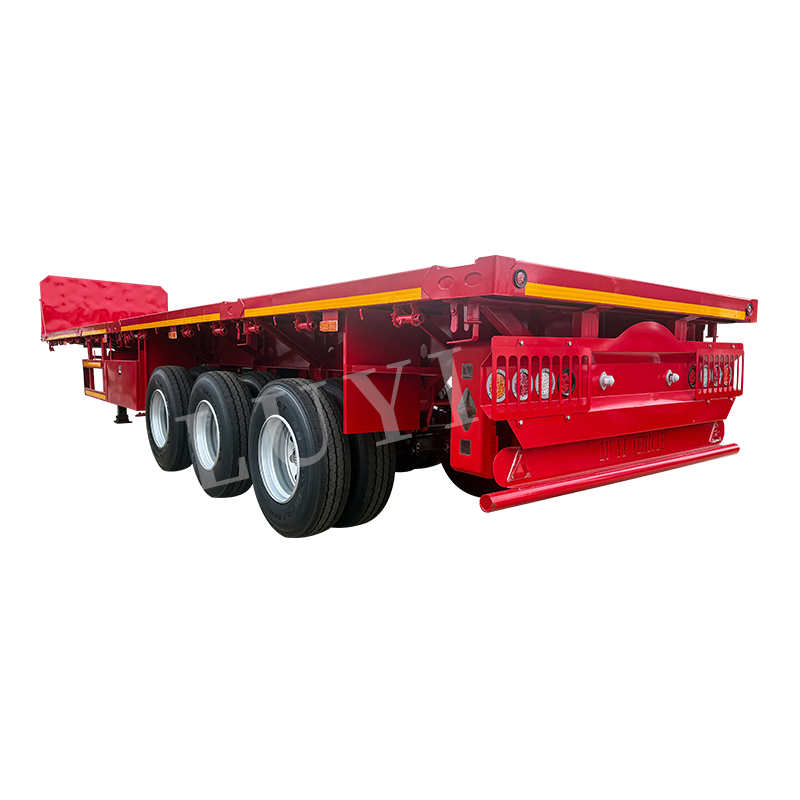 3 Axles Extendable Flatbed Semi Trailer with Liftable Front Axle &amp; Twist Locks for 20FT 40FT Containers Flatbed Truck Trailer
