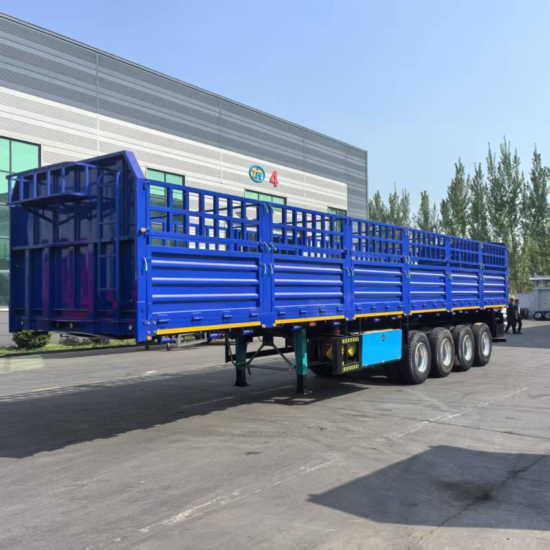 3/4 Axle 40-100tons Heavy Duty Flatbed Livestock Trailer Side Wall Semi Trailer Bulk Cargo Transport Stake Fence Truck Trailer