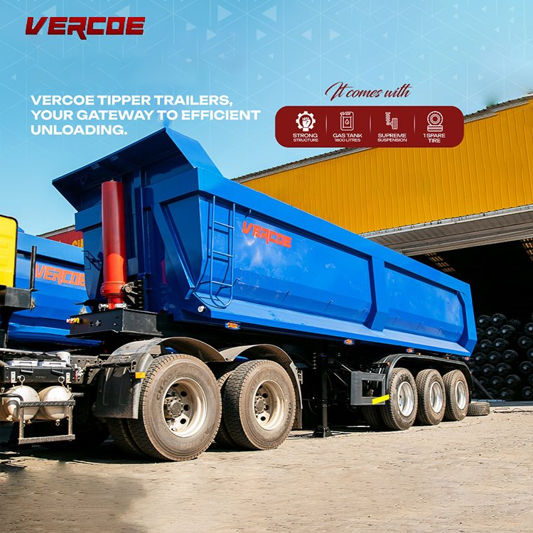 Vercoe 40 50 60 80 Ton Dump U-Shaped End Rear Tipper Dumper Dump Truck Semi Trailer for Sale