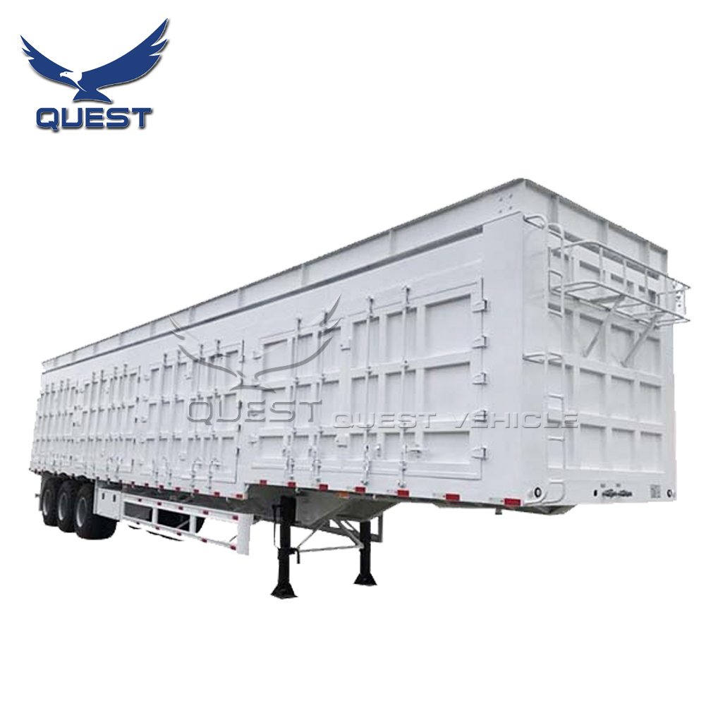 3 Axles Tipping Double Flatbed Dolly Box Side Door Drop Semi Trailer Coal Van Mongolia