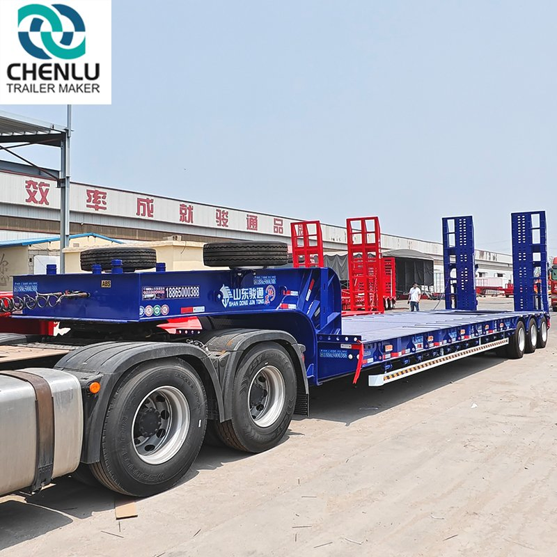 High Quality Heavy Duty 3 Axles 4 Axles Lowboy Trailer Spring Ladder 60 /80/ 100 Tons Gooseneck Trailer Lowbed Low Bed Semi Truck Trailers for Sale