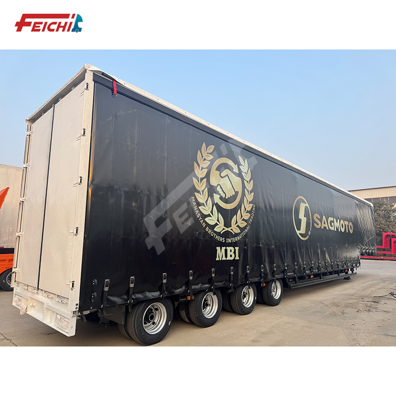 Feichi Factory 4 Axle Dry Van Type Box Curtain-Sider Semi Trailer Side Curtain Semi Trailer