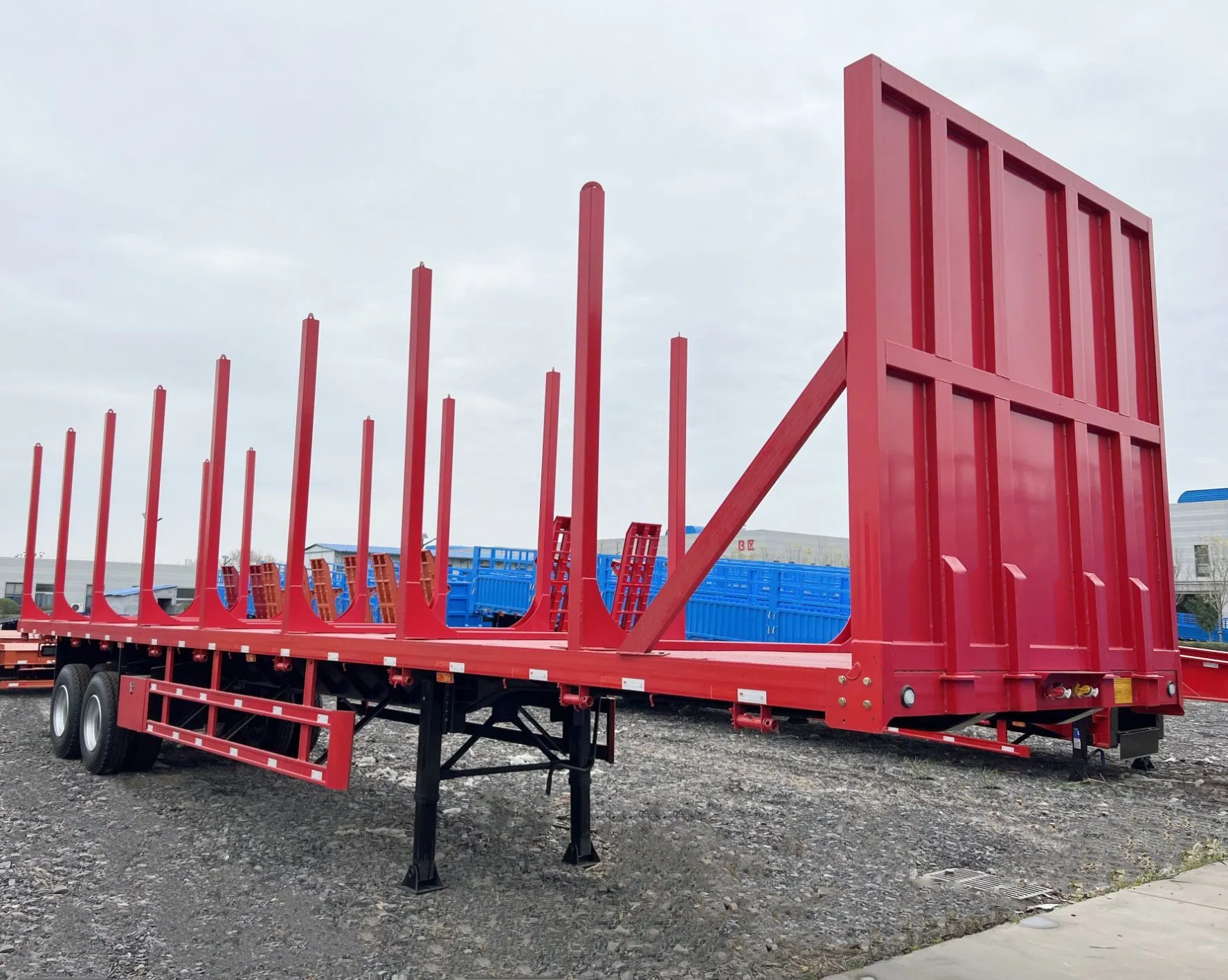 3 Axle Flatbed Chassis with Stake Original Forest Timber Log Wood Transport Truck Semi Trailer