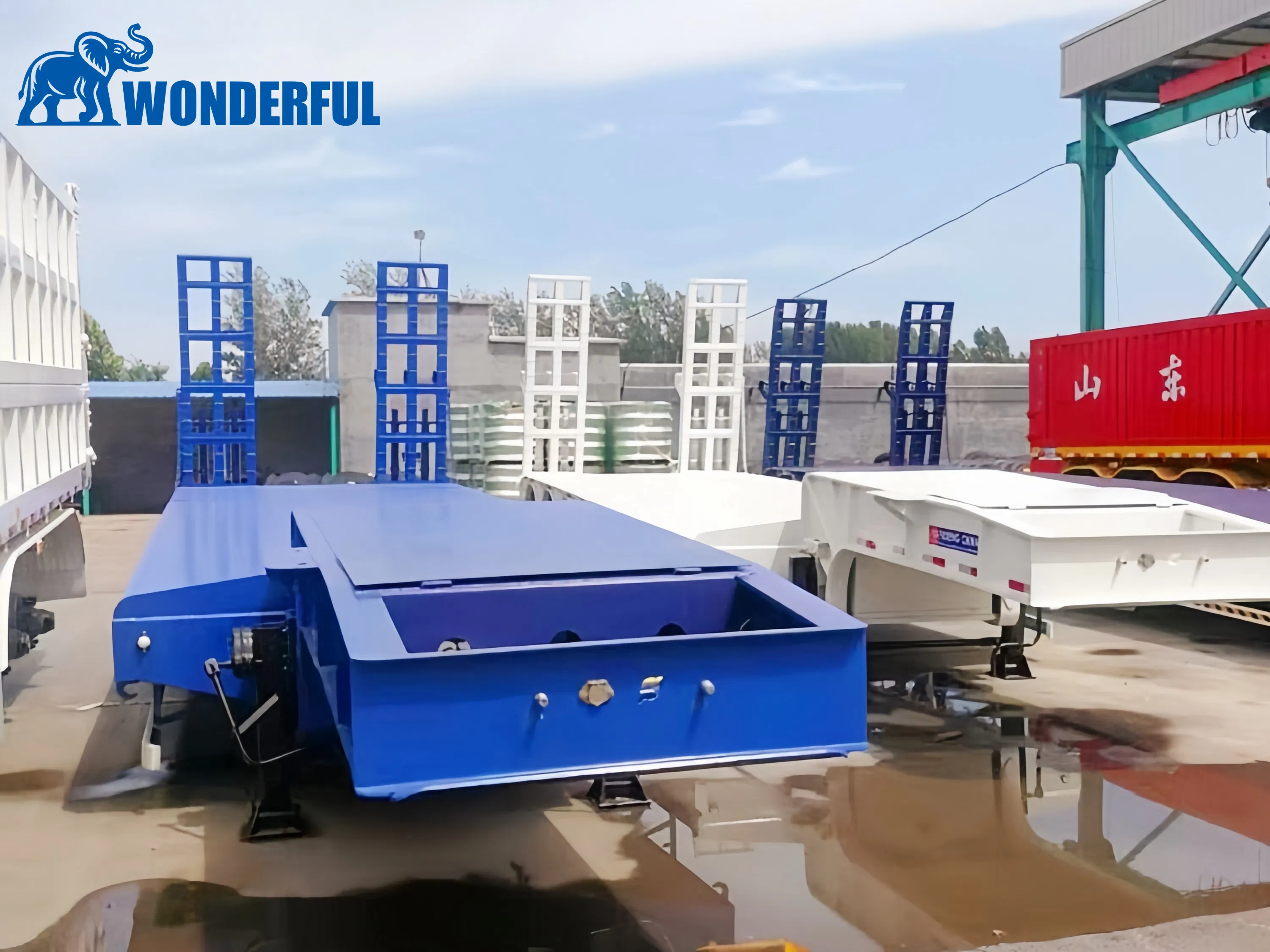 90tons Gooseneck 4 Axle Extendable Drop Low PRO Step Deck Over Dimensions Double Container Cattle Loader Beavertail Lowboy Low Deckover Profile Bed Semi Trailer