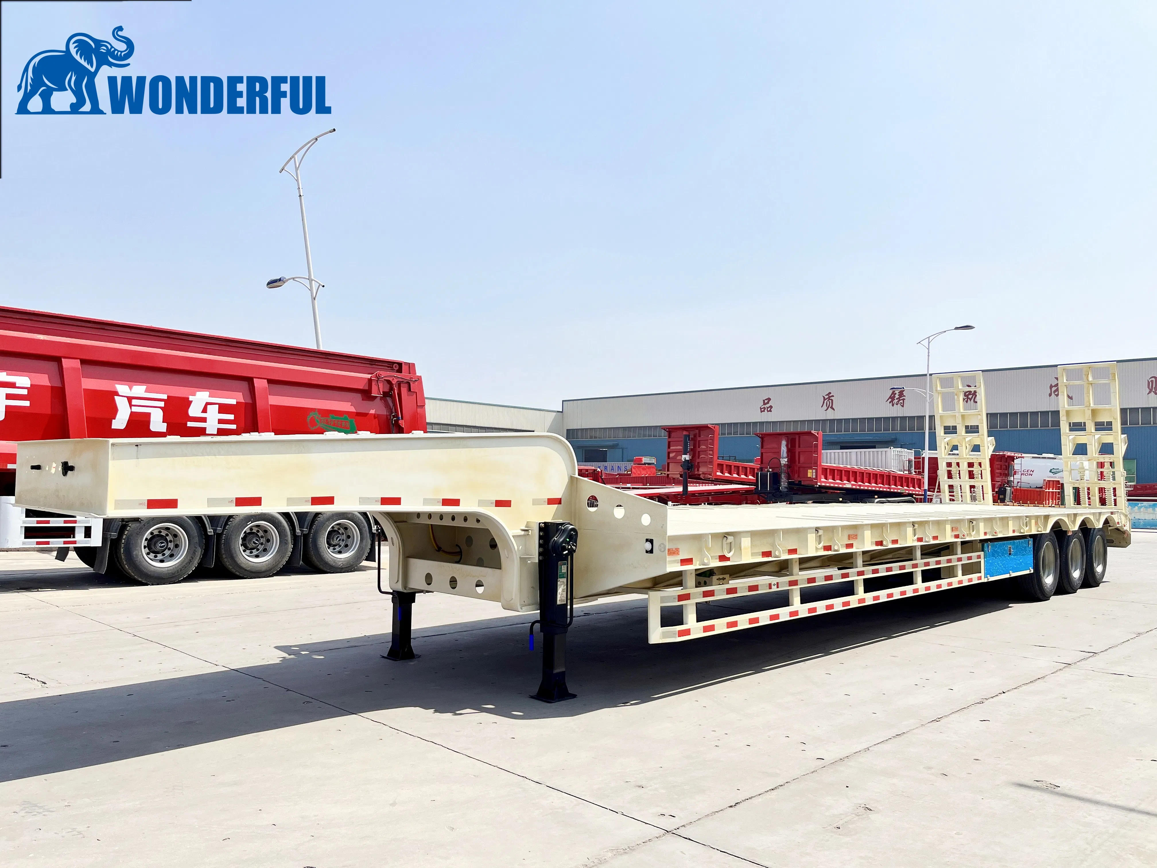 3 Axles Extendable Decking Loading Dimensions 4 Lines Heavy Duty Removable Height Double Low Loader Lowboy Drop Deck Lowbed Semi Trailer