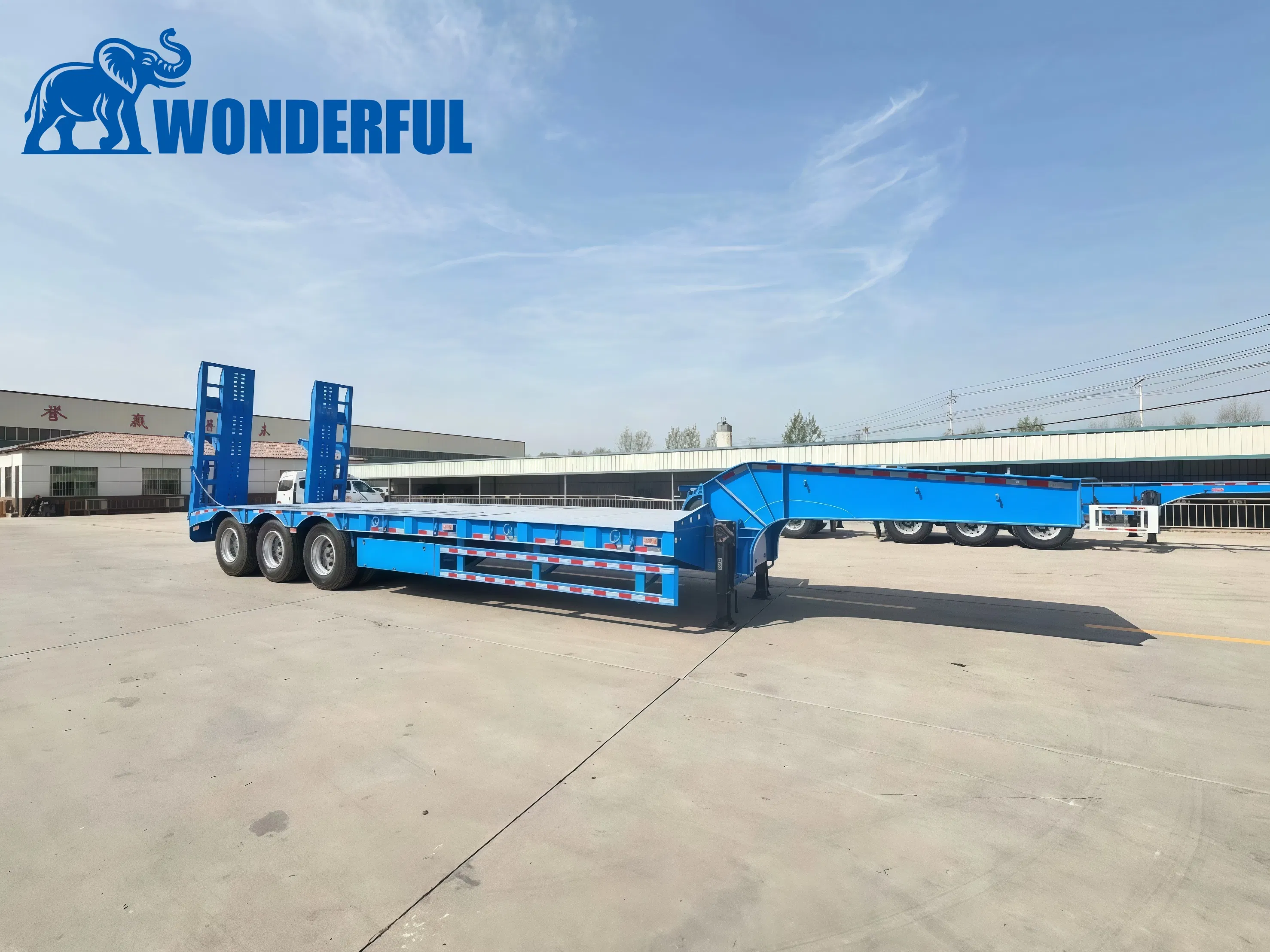 90tons Gooseneck 4 Axle Extendable Drop Low PRO Step Deck Over Dimensions Double Container Cattle Loader Beavertail Lowboy Low Deckover Profile Bed Semi Trailer