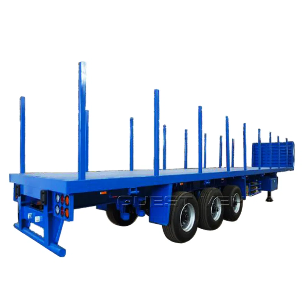 Low Price Wood/Log/Transport 3 Axles Flatbed Semi Trailer with Bolster