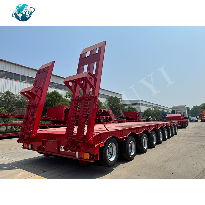 Heavy Duty Excavator Low Bed Flatbed Trailers 9 Lines 18 Axles Extendable Lowbed Truck Semi Trailer for Sale